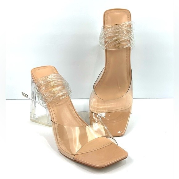 Cape Robbin Swag Nude Chunky Heels, Transparent Lace Up, Square Open Toe, Sz 11 - Picture 8 of 16